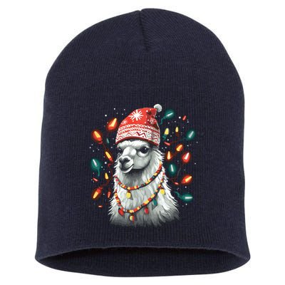 Festive Llama In Christmas Attire Short Acrylic Beanie