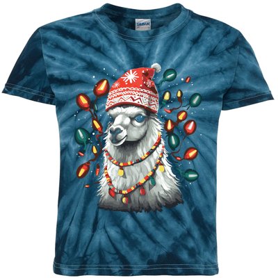 Festive Llama In Christmas Attire Kids Tie-Dye T-Shirt