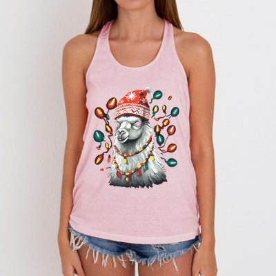 Festive Llama In Christmas Attire Women's Knotted Racerback Tank