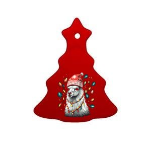 Festive Llama In Christmas Attire Ceramic Tree Ornament