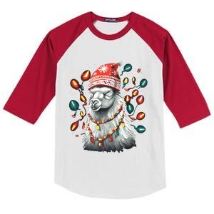 Festive Llama In Christmas Attire Kids Colorblock Raglan Jersey