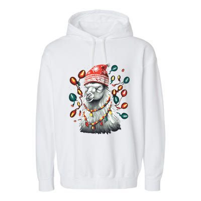 Festive Llama In Christmas Attire Garment-Dyed Fleece Hoodie