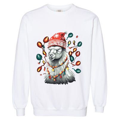 Festive Llama In Christmas Attire Garment-Dyed Sweatshirt