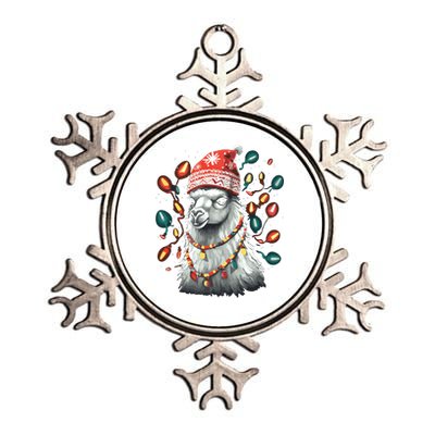 Festive Llama In Christmas Attire Metallic Star Ornament