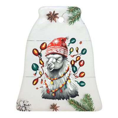 Festive Llama In Christmas Attire Ceramic Bell Ornament