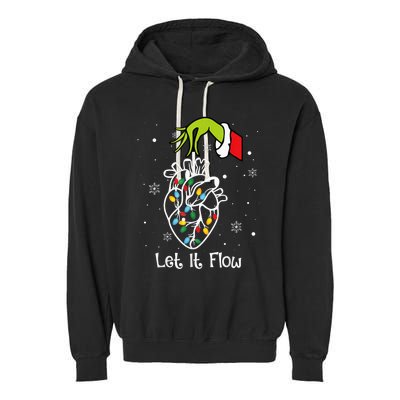 Funny Let It Flow Anatomy Heart Cardiac Nurse Santa Hat Xmas Garment-Dyed Fleece Hoodie