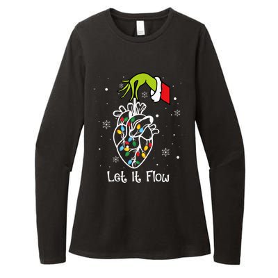 Funny Let It Flow Anatomy Heart Cardiac Nurse Santa Hat Xmas Womens CVC Long Sleeve Shirt