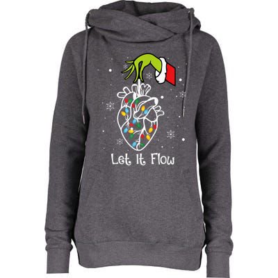 Funny Let It Flow Anatomy Heart Cardiac Nurse Santa Hat Xmas Womens Funnel Neck Pullover Hood