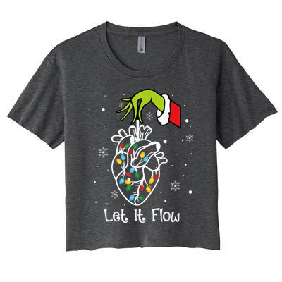 Funny Let It Flow Anatomy Heart Cardiac Nurse Santa Hat Xmas Women's Crop Top Tee