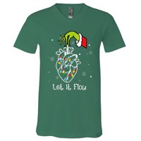 Funny Let It Flow Anatomy Heart Cardiac Nurse Santa Hat Xmas V-Neck T-Shirt