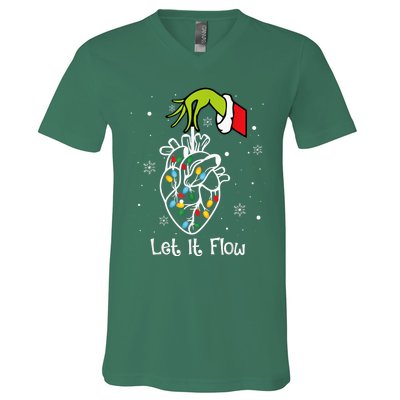 Funny Let It Flow Anatomy Heart Cardiac Nurse Santa Hat Xmas V-Neck T-Shirt