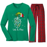 Funny Let It Flow Anatomy Heart Cardiac Nurse Santa Hat Xmas Women's Long Sleeve Flannel Pajama Set 