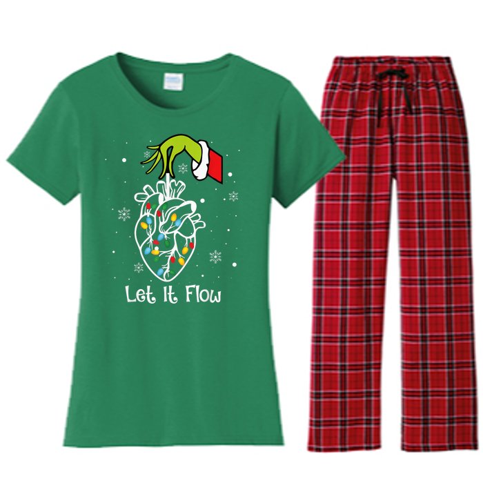 Funny Let It Flow Anatomy Heart Cardiac Nurse Santa Hat Xmas Women's Flannel Pajama Set