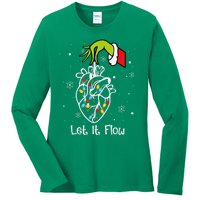 Funny Let It Flow Anatomy Heart Cardiac Nurse Santa Hat Xmas Ladies Long Sleeve Shirt