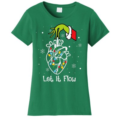 Funny Let It Flow Anatomy Heart Cardiac Nurse Santa Hat Xmas Women's T-Shirt