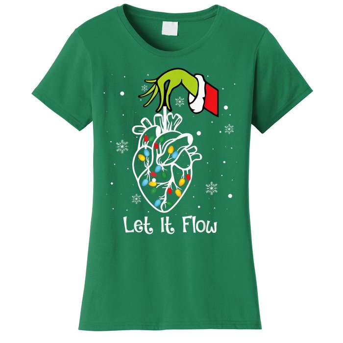 Funny Let It Flow Anatomy Heart Cardiac Nurse Santa Hat Xmas Women's T-Shirt