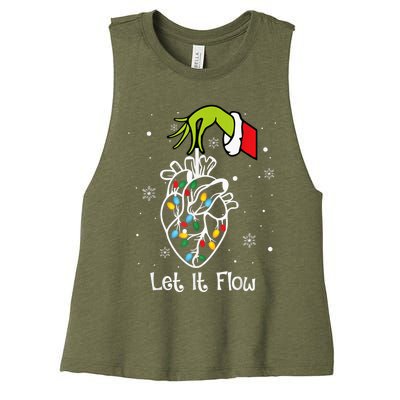 Funny Let It Flow Anatomy Heart Cardiac Nurse Santa Hat Xmas Women's Racerback Cropped Tank