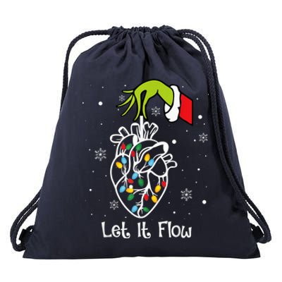 Funny Let It Flow Anatomy Heart Cardiac Nurse Santa Hat Xmas Drawstring Bag