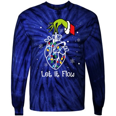 Funny Let It Flow Anatomy Heart Cardiac Nurse Santa Hat Xmas Tie-Dye Long Sleeve Shirt