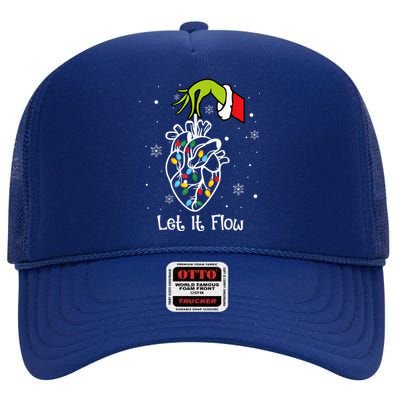 Funny Let It Flow Anatomy Heart Cardiac Nurse Santa Hat Xmas High Crown Mesh Back Trucker Hat