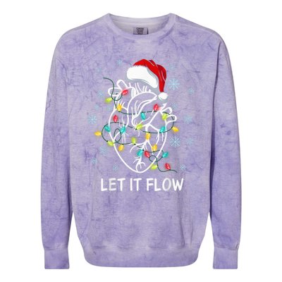 Funny Let It Flow Anatomy Heart Cardiac Nurse Santa Hat Xmas Colorblast Crewneck Sweatshirt