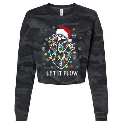 Funny Let It Flow Anatomy Heart Cardiac Nurse Santa Hat Xmas Cropped Pullover Crew