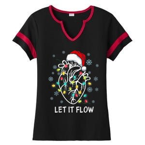 Funny Let It Flow Anatomy Heart Cardiac Nurse Santa Hat Xmas Ladies Halftime Notch Neck Tee