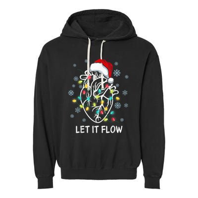 Funny Let It Flow Anatomy Heart Cardiac Nurse Santa Hat Xmas Garment-Dyed Fleece Hoodie