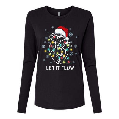 Funny Let It Flow Anatomy Heart Cardiac Nurse Santa Hat Xmas Womens Cotton Relaxed Long Sleeve T-Shirt