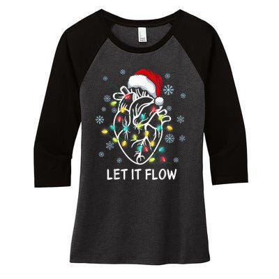 Funny Let It Flow Anatomy Heart Cardiac Nurse Santa Hat Xmas Women's Tri-Blend 3/4-Sleeve Raglan Shirt