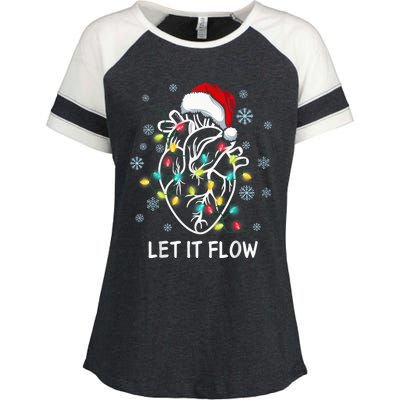 Funny Let It Flow Anatomy Heart Cardiac Nurse Santa Hat Xmas Enza Ladies Jersey Colorblock Tee