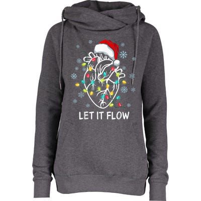 Funny Let It Flow Anatomy Heart Cardiac Nurse Santa Hat Xmas Womens Funnel Neck Pullover Hood