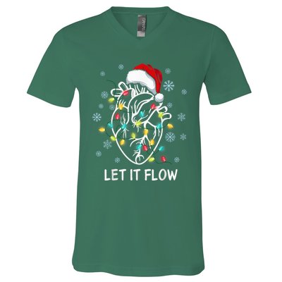 Funny Let It Flow Anatomy Heart Cardiac Nurse Santa Hat Xmas V-Neck T-Shirt