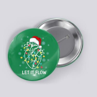 Funny Let It Flow Anatomy Heart Cardiac Nurse Santa Hat Xmas Button