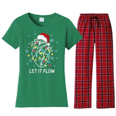 Funny Let It Flow Anatomy Heart Cardiac Nurse Santa Hat Xmas Women's Flannel Pajama Set