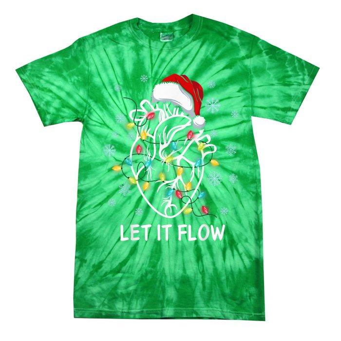 Funny Let It Flow Anatomy Heart Cardiac Nurse Santa Hat Xmas Tie-Dye T-Shirt