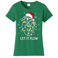 Funny Let It Flow Anatomy Heart Cardiac Nurse Santa Hat Xmas Women's T-Shirt