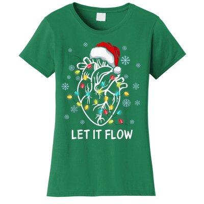 Funny Let It Flow Anatomy Heart Cardiac Nurse Santa Hat Xmas Women's T-Shirt