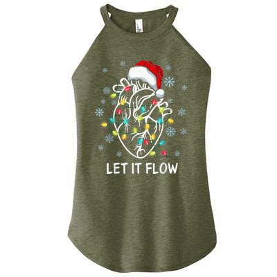 Funny Let It Flow Anatomy Heart Cardiac Nurse Santa Hat Xmas Women's Perfect Tri Rocker Tank