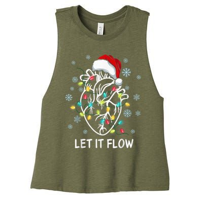 Funny Let It Flow Anatomy Heart Cardiac Nurse Santa Hat Xmas Women's Racerback Cropped Tank