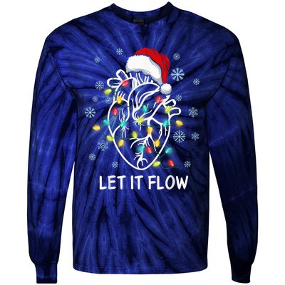 Funny Let It Flow Anatomy Heart Cardiac Nurse Santa Hat Xmas Tie-Dye Long Sleeve Shirt