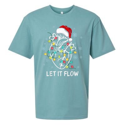 Funny Let It Flow Anatomy Heart Cardiac Nurse Santa Hat Xmas Sueded Cloud Jersey T-Shirt