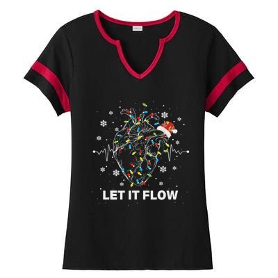 Funny Let It Flow Anatomy Heart Cardiac Nurse Santa Hat Xmas Ladies Halftime Notch Neck Tee