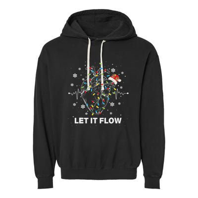 Funny Let It Flow Anatomy Heart Cardiac Nurse Santa Hat Xmas Garment-Dyed Fleece Hoodie