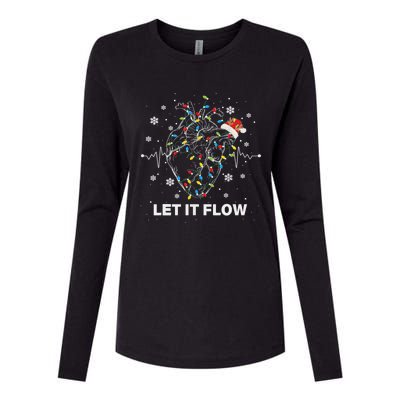 Funny Let It Flow Anatomy Heart Cardiac Nurse Santa Hat Xmas Womens Cotton Relaxed Long Sleeve T-Shirt