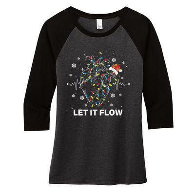 Funny Let It Flow Anatomy Heart Cardiac Nurse Santa Hat Xmas Women's Tri-Blend 3/4-Sleeve Raglan Shirt