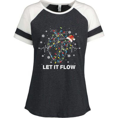 Funny Let It Flow Anatomy Heart Cardiac Nurse Santa Hat Xmas Enza Ladies Jersey Colorblock Tee