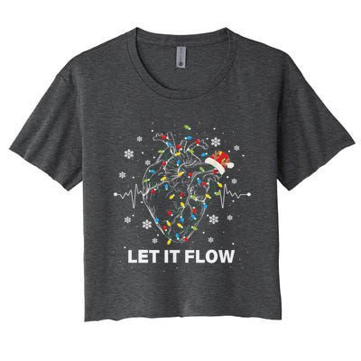 Funny Let It Flow Anatomy Heart Cardiac Nurse Santa Hat Xmas Women's Crop Top Tee