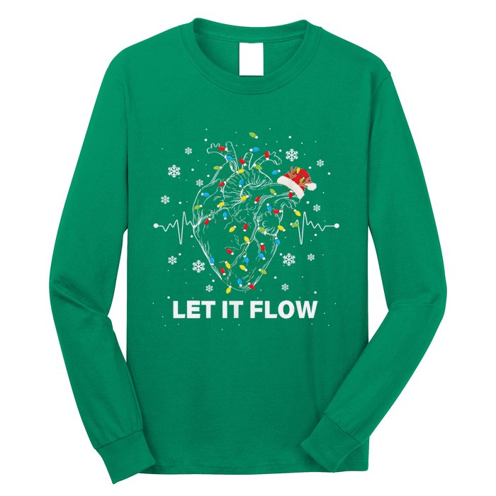 Funny Let It Flow Anatomy Heart Cardiac Nurse Santa Hat Xmas Long Sleeve Shirt