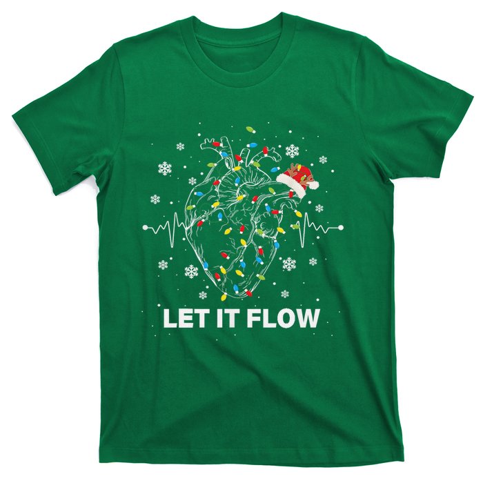 Funny Let It Flow Anatomy Heart Cardiac Nurse Santa Hat Xmas T-Shirt